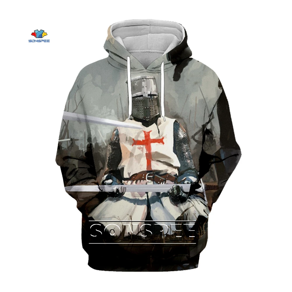 SONSPEE Men's 3D Print Hoodie Knights Templar Vintage Autum Men Clothing Hip Hop Harajuku Pullover Tops Sweatshirt Oversize