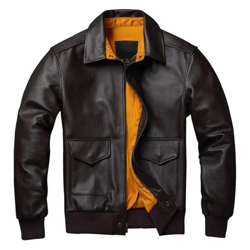 

Men's Genuine Leather Jacket Military Pilot s Air Force Flight A2 Coat Natural Cowhide Clothes Cow Autumn