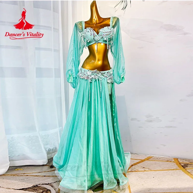 Belly Dancer Costume Set for Women Customsized Bra Top+satin Long Skirt 2pcs Adult Child Oriental Belly Dancing Performance Suit