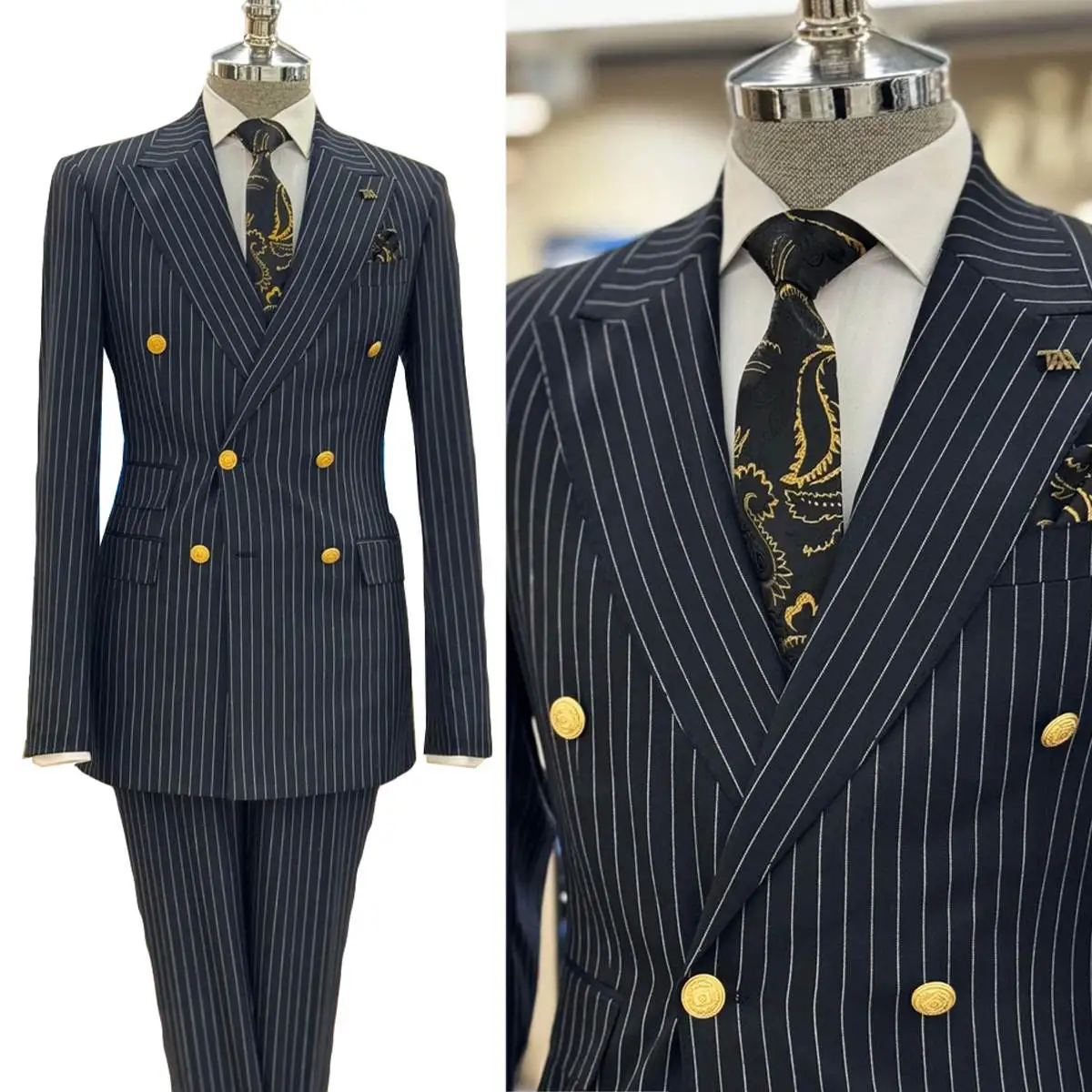 Ternos de casamento clássicos masculinos, lapela pontifada, listrada, smoking trespassado, blazer do noivo com calça, traje, 2 peças