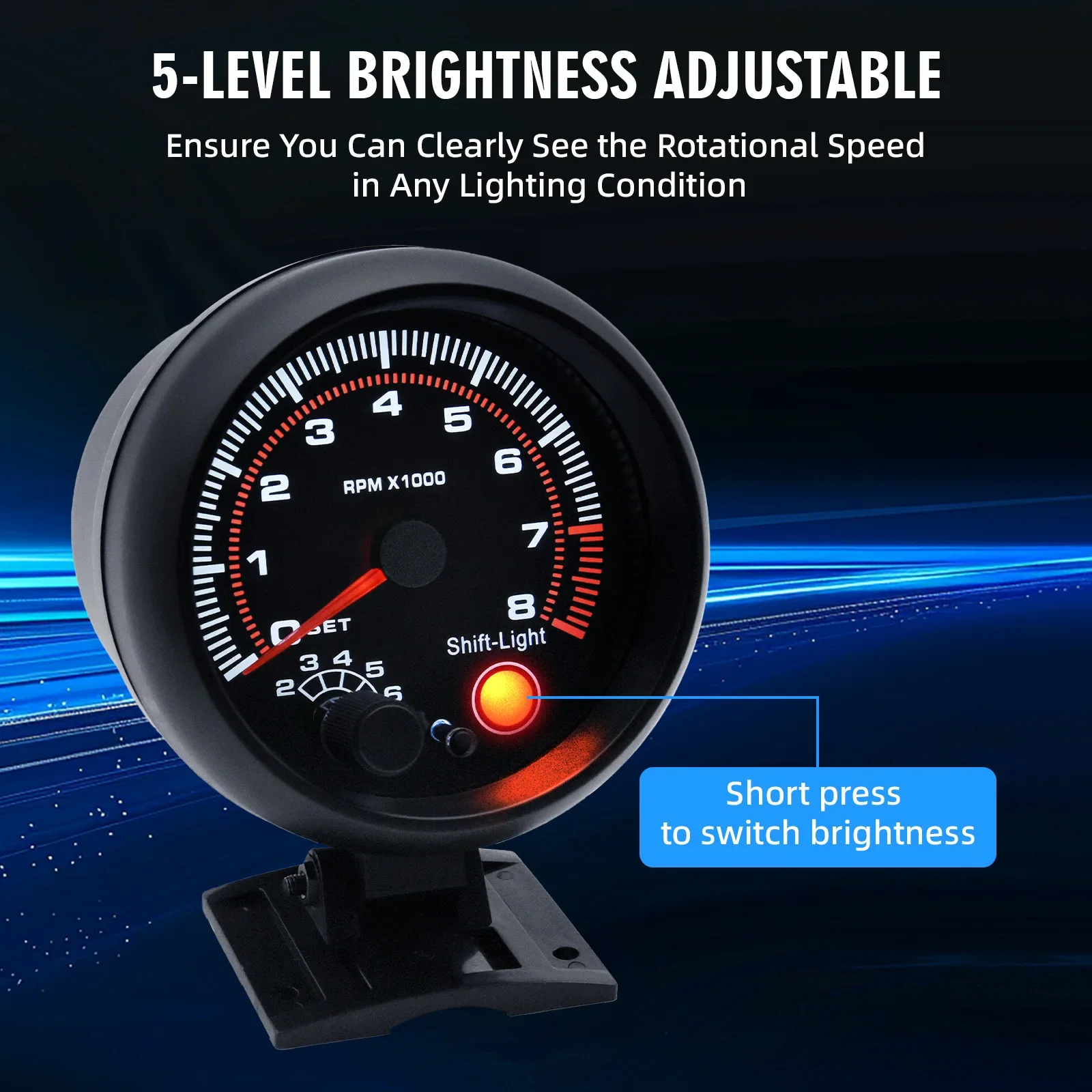 Auto-Tachometer mit Schaltlichtanzeige 0-8000 U/min Drehzahlmesser für 1-8 Zylinder Tachometer für 12V Rennwagen Fahrzeug Auto-Anzeige – Detail 5