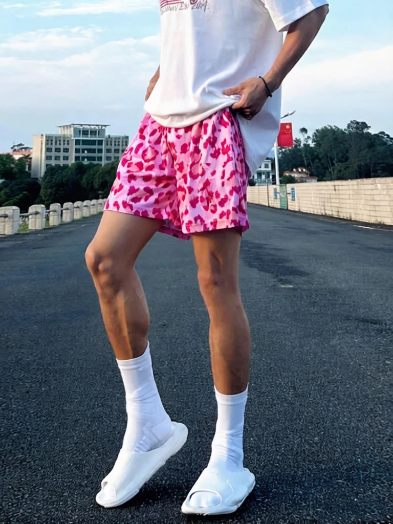 

American Short Pants Men's Summer Trendy Brand Leopard Print Sports Pants Casual Four-piece Running Training Fitness Pants