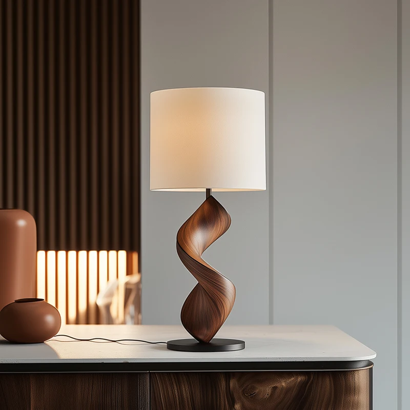 

Medieval Wooden Art Table Lamps LED Circular Fabric Lampshade Living Room Study Teahous Homestay Hotel Bedside Desk Night Lights