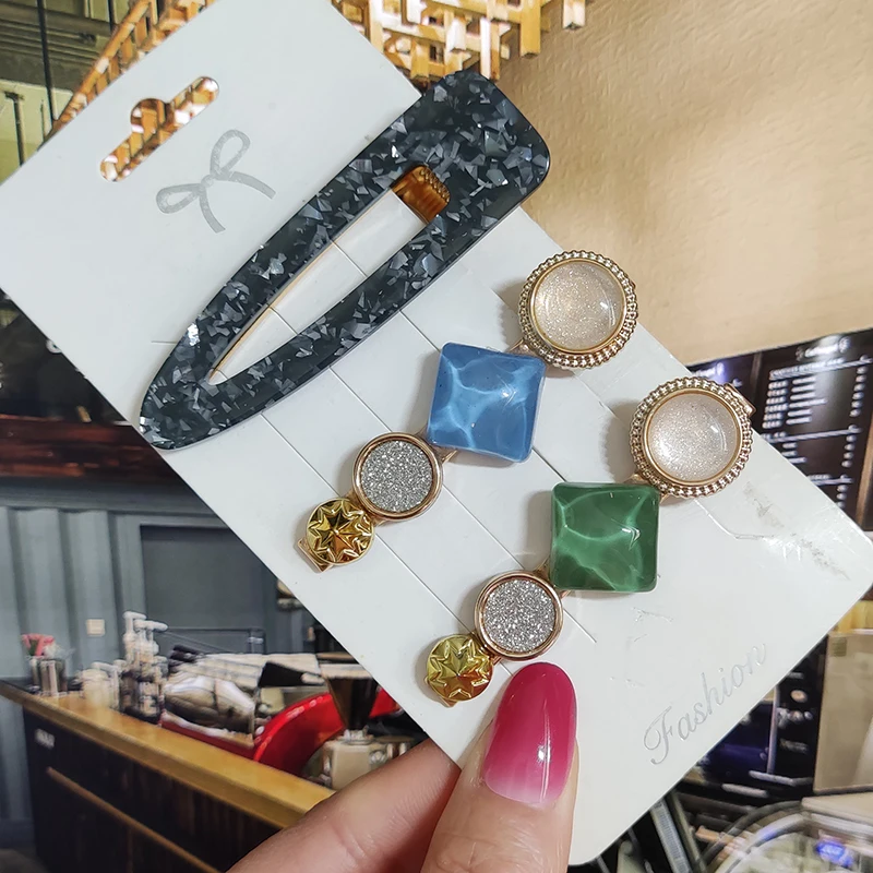 Set Modische Acryl-Haarspangen für Frauen, Haarklammern, geometrische Kristall-Haarspangen, Haar-Accessoires, Mädchen-Schmuck – Detail 2
