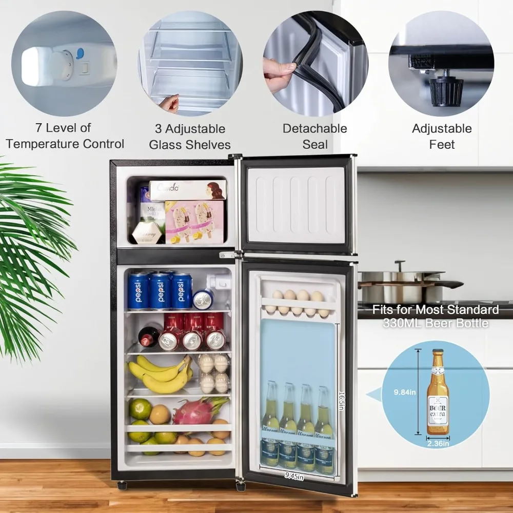 Mini refrigerador compacto com congelador para apartamento, dormitório, escritório, porão familiar, 4,0 pés cúbicos, 2 portas