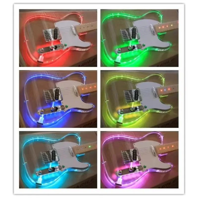

STLF Flyoung High Quality Acrylic Electric Guitar 7 Colors LED Lights White Pickguard Chrome Hardwares