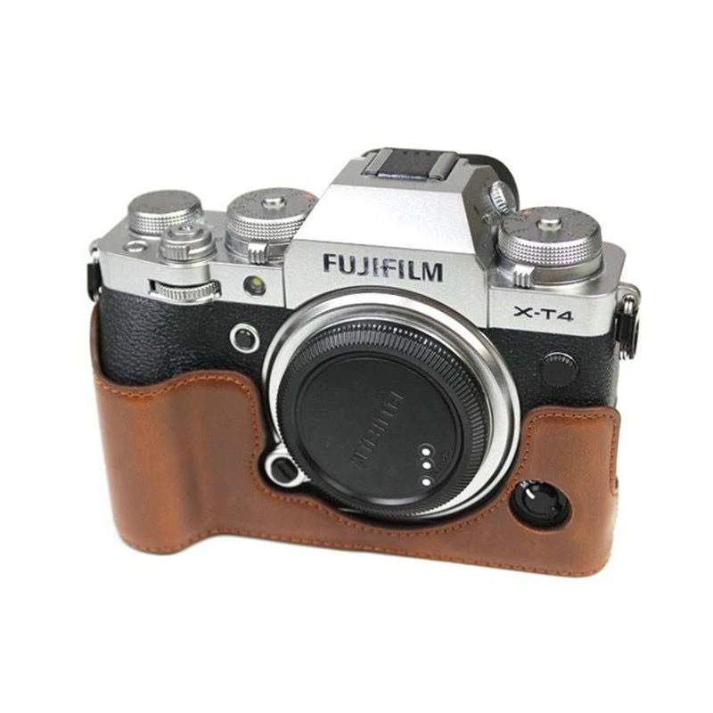 Camera Video Bag PU Leather Case Shell Half Body Base Protector for Fujifilm X-T4 XT-4 Fuji XT4 Protective Opening Bottom Cover