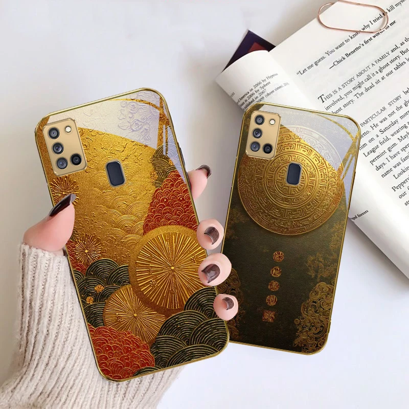 

The auspicious meaning For Samsung A 31 32 A33 A34 35 14 A15 13 A16 25 A26 50 52 53 54 55 56 70 71 72 73 Golden glass phone case