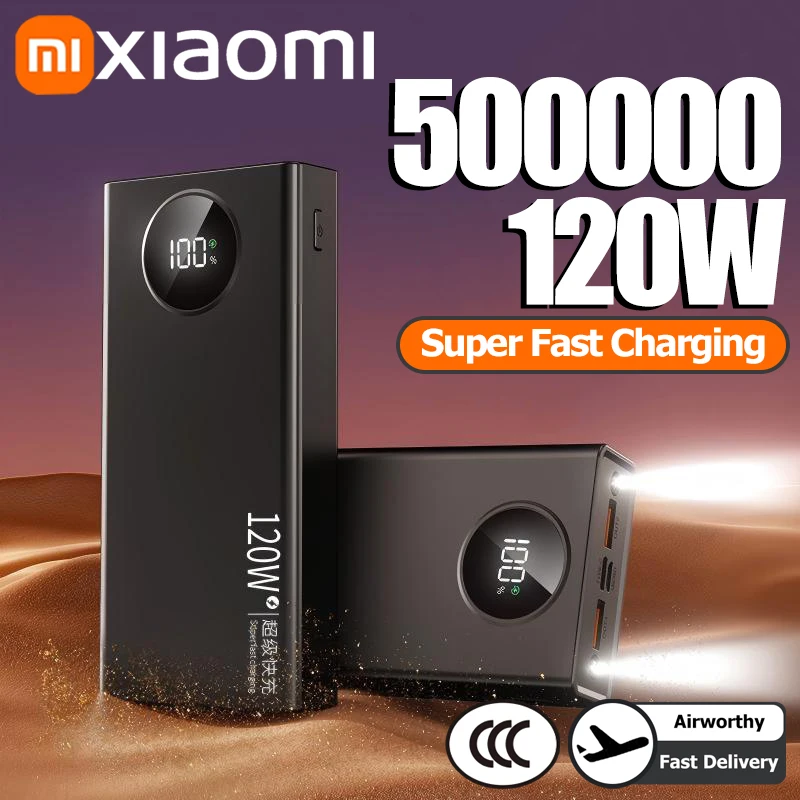 باور بانك Xiaomi 50000mAh بقدرة 120 وات شحن سريع عالي السعة شاحن بطارية محمول باور بانك لهاتف آيفون وسامسونج وهواوي
