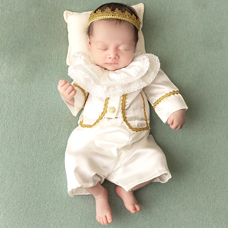 Vêtements de photographie pour nouveau-nés, costume de couronne de prince, oreiller étoile et lune, accessoires de pose, tenue à thème du palais, accessoires de studio photo