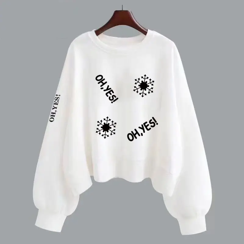 Sudadera corta con capucha para mujer, prenda informal holgada con cuello redondo y estampado de estilo universitario, minimalista y juguetón,