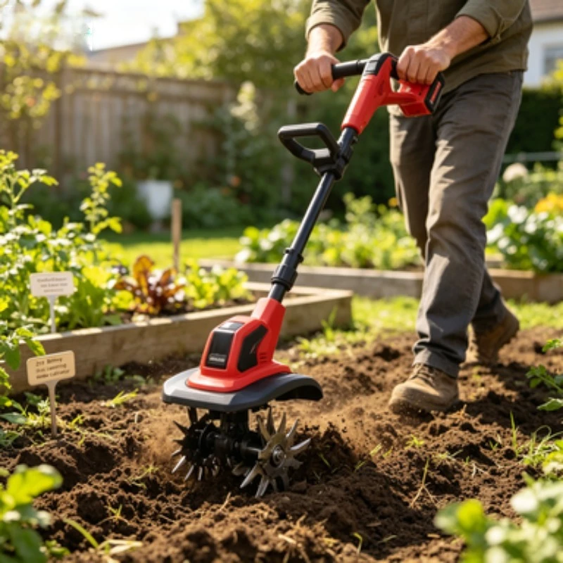 Cordless Electric Tiller Cultivator 21V Lithium Battery Handheld Rotavator Garden Soil Loosening Machine for Farm Yard Planting