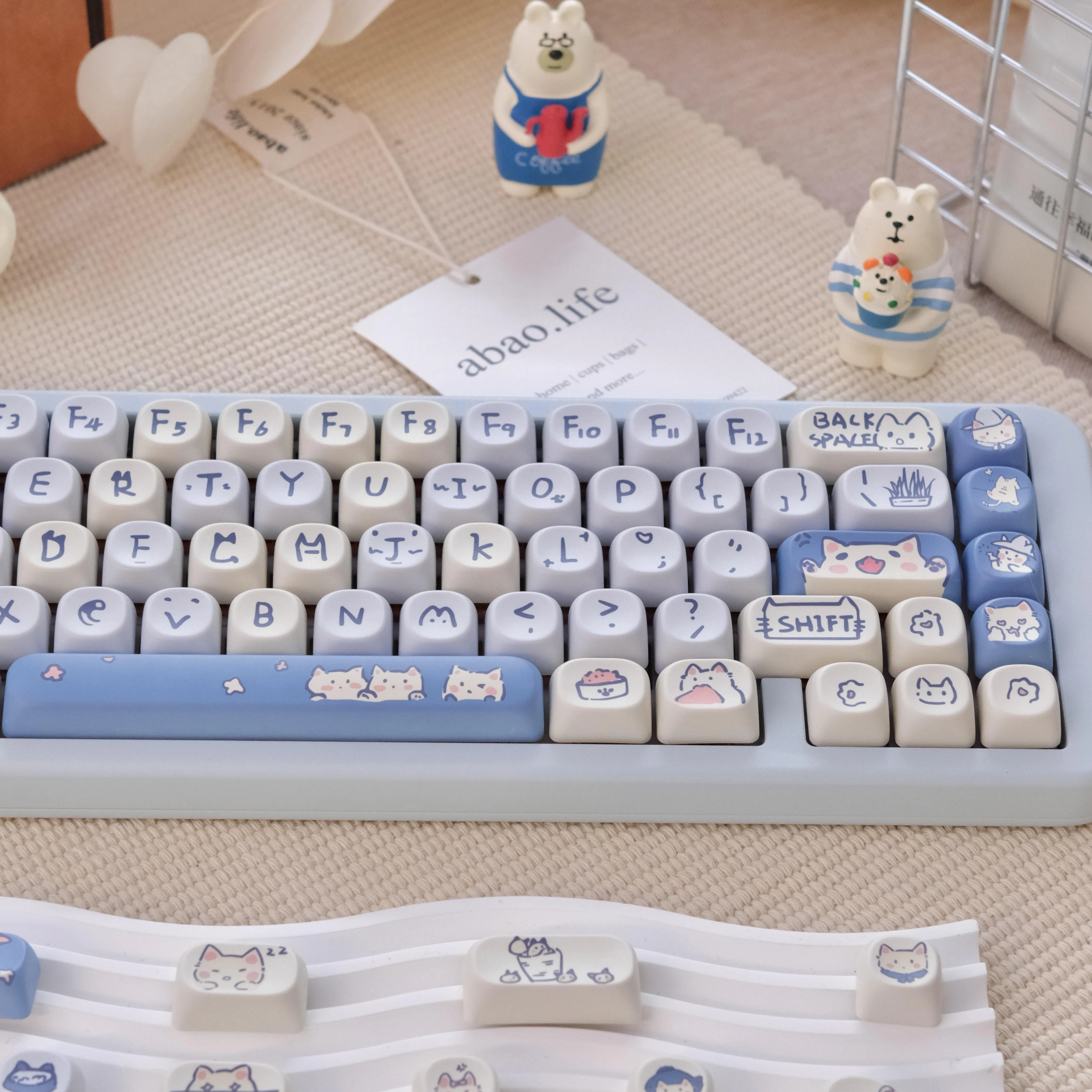 114 keycaps ลายแมวน่ารัก MOA ย้อมสีโปรไฟล์ PBT สำหรับ Gateron Cherry MX SWITCH คีย์บอร์ดเชิงกล