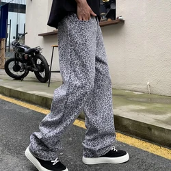 2024new productsstreet personality leopard print trend fashion jeans for men high-end casual loose men's straight leg wide leg p