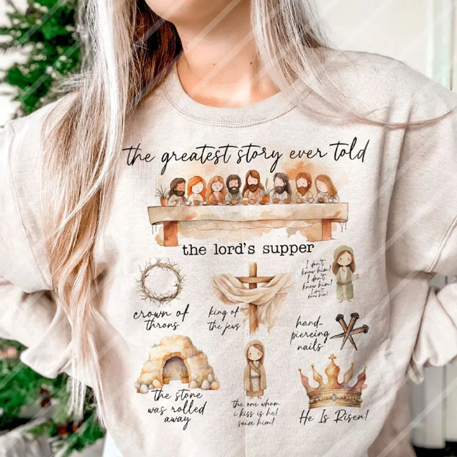 Pascua Jesús resucitado historia DIY pegatina de transferencia de calor termo camisetas sudaderas bolsa fundas de almohada ropa tela decoración de fiesta