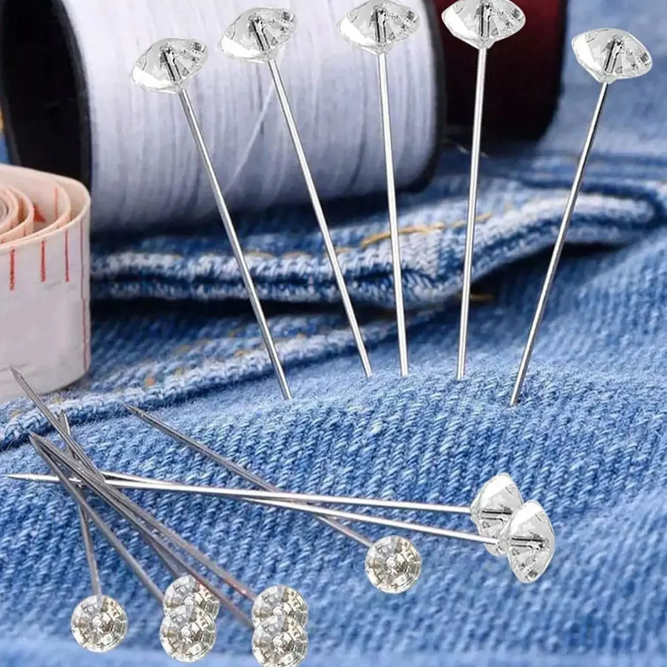 

1Box 50Pcs Alloy Pins Transparent Pin Wedding Bouquet Pins Stitching Needles Plastic Box Sewing Accessories Aguja