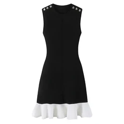 SML Spot Summer 2024 New Lady Celebrity Sleeveless Slim Slim Short Knitted Dress Ruffled Wool Short Skirt