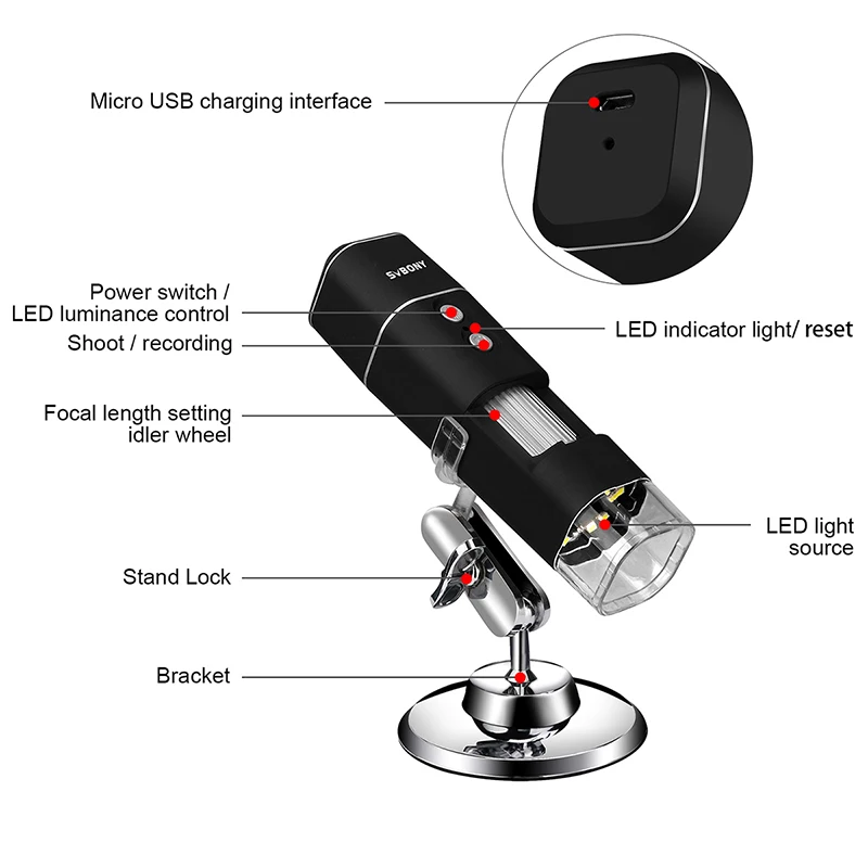 SVBONY SV606 Digital Microscope 50-1000x,Wireless Microscope for Phone,Compatible with Android,iOS Smartphone or Tablet,Windows