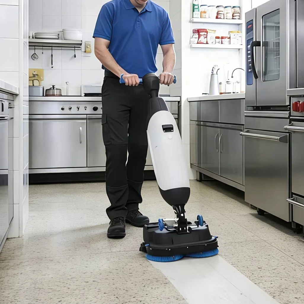 Versatile Electric and Manual Sweeper Dual Brush Floor Cleaner for Offices and Stores in Commercial Places