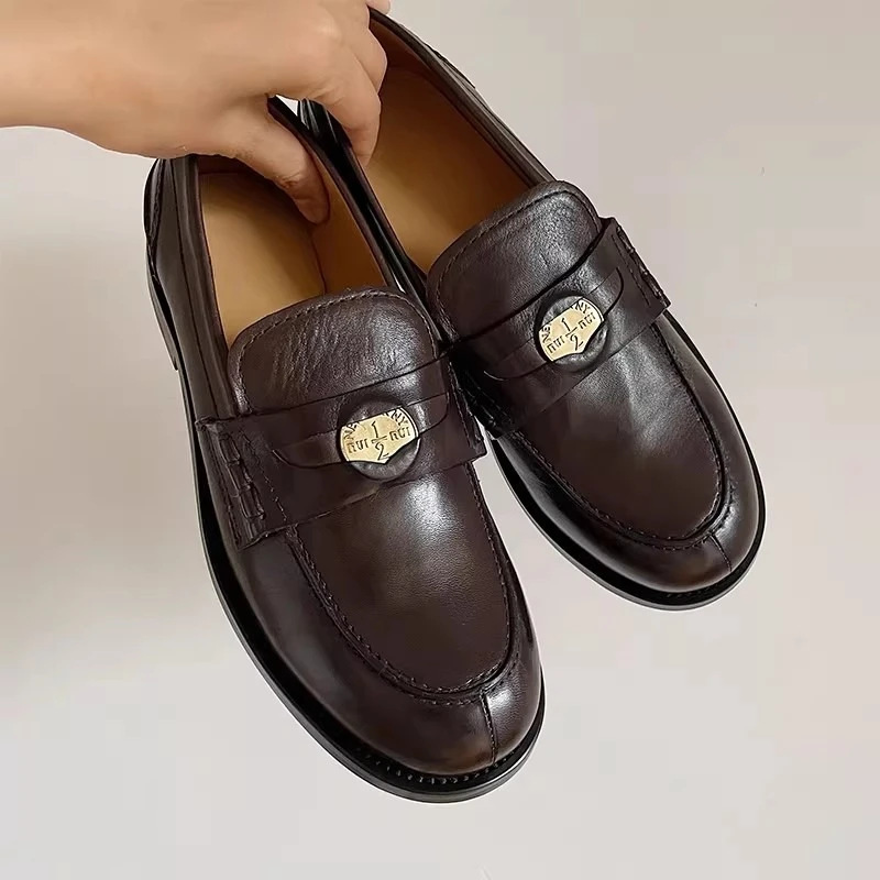 

Лоферы ручной работы, женская обувь, дизайнерские слипоны с круглым носком, повседневные деловые офисные модельные кожаные туфли, женские модные оксфорды