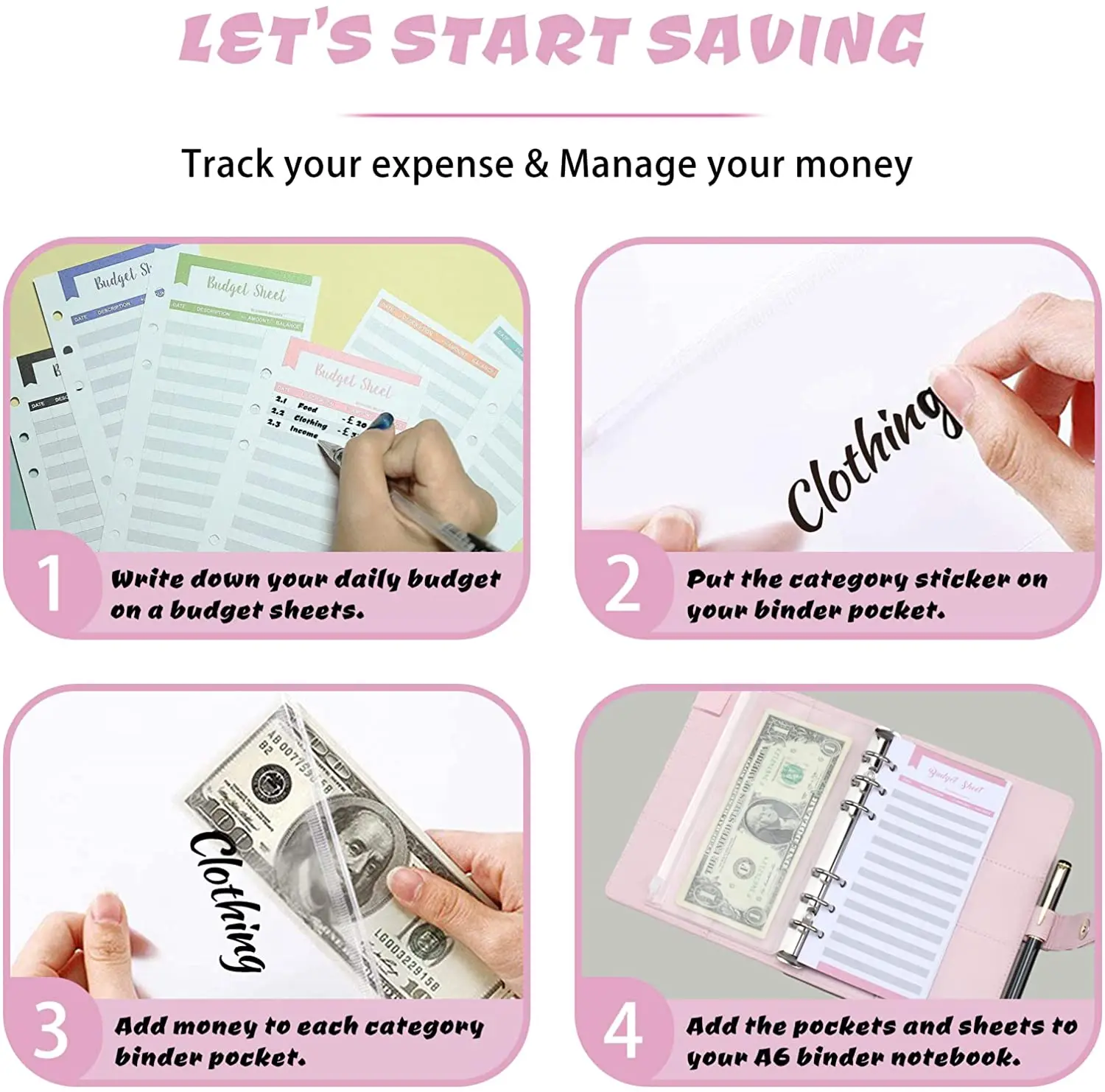A6 Money Budget Ring Binder - Money Saving Wallet Organiser Binder with Pockets, Cash Stuffing Budget Wallet Planner Binder