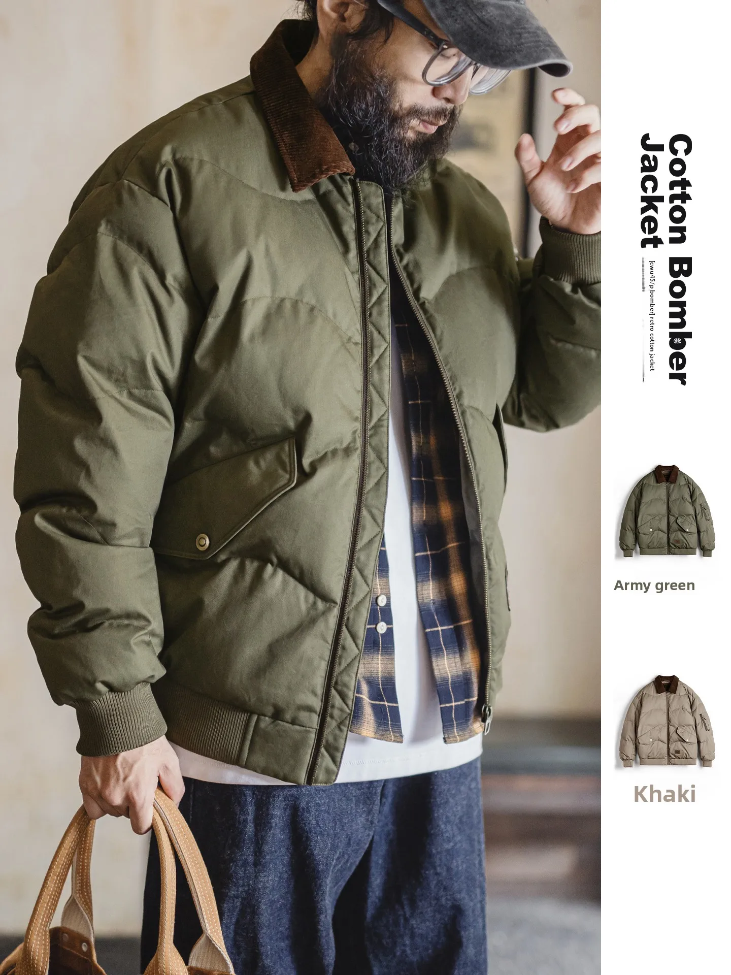 

Maden American Retro CWU45P Flight Jaet ort Collar Теплое хлопковое пальто-бомбер Мужское зимнее свободное пальто из полиэстера на молнии...