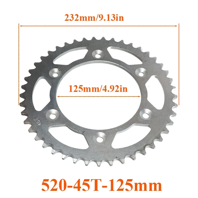 520 Chain 45Tooth 58mm Hole Rear Sprocket 150 200 250cc ATV Quad Dirt Pit Bike Buggy Go Kart Motorcycle Motor