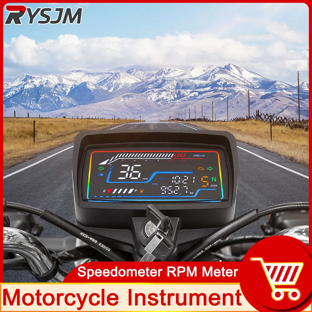 Motorcycle Speedometer Tachometer Dashboard LCD Display with Clock Electronic RPM Indicator USB Charging for Honda CG125-CG150