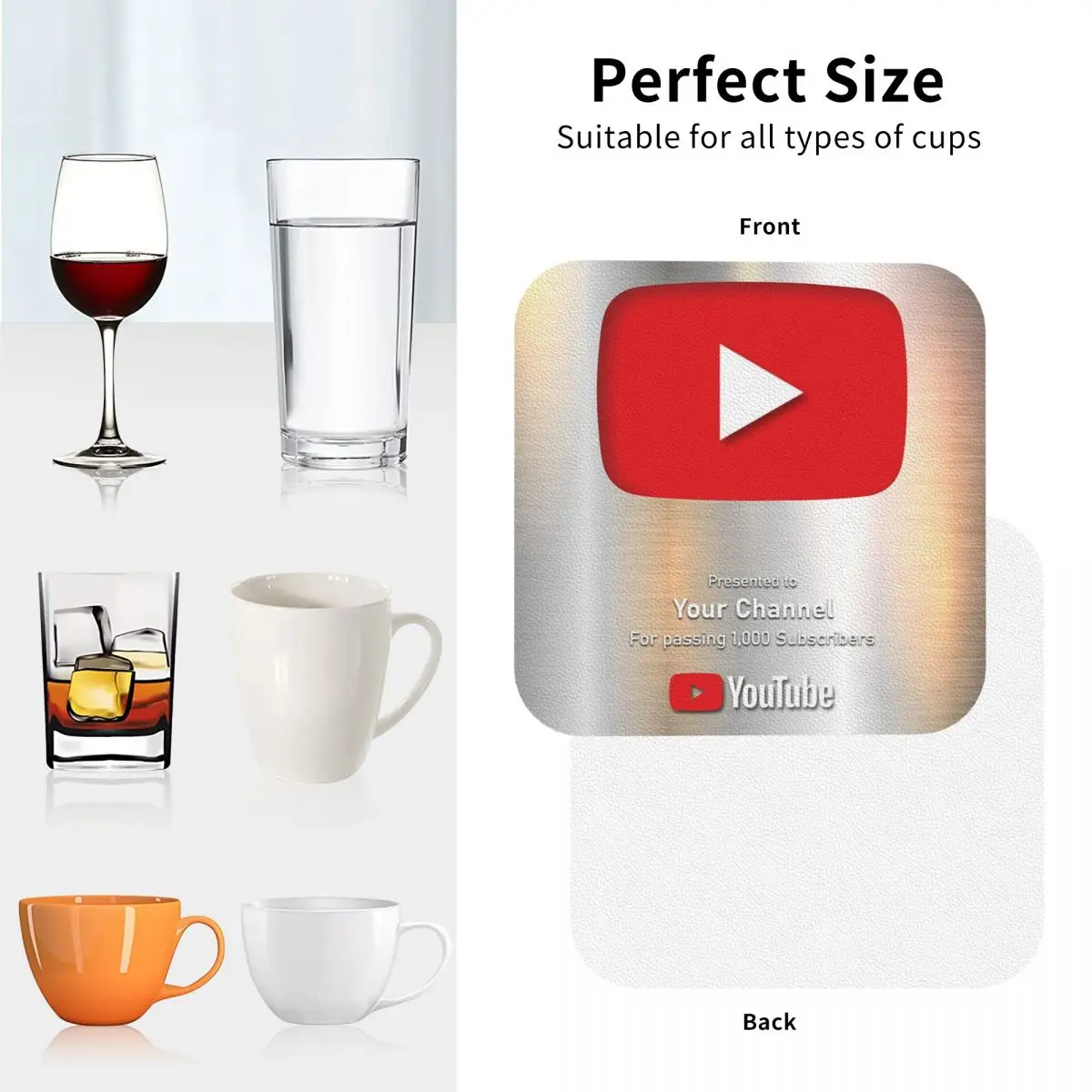 Youtube Award Coasters Kitchen Placemats Waterproof Insulation Cup Coffee Mats For Decor Home Tableware Pads Set of 4