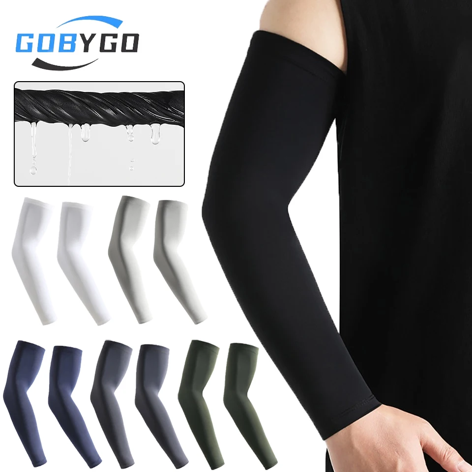 GOBYGO 1Pair Summer Ice Sleeves Breathable Quick Dry UV Protection Sleeve Ice Fabric Sunscreen Outdoor Sport Cycling Men Women