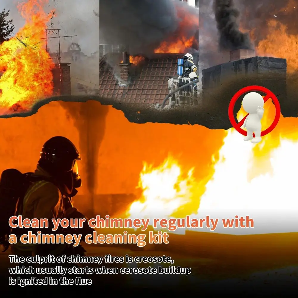 Chimney Cleaning Kit with 10 Flexible Rods, Chimney Brush, Sweep Kit, and Cleaning Logs Tools Set