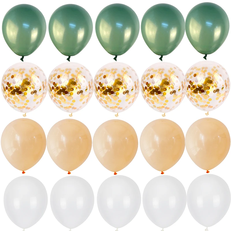 20pcs Green Gold White Latex Confetti Balloons Jungle Safari Animal Party Baby Shower Birthday Wedding Party Decorations Globos