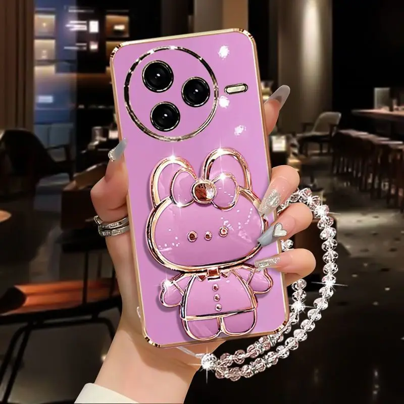 حافظة فاخرة بحافة مستقيمة لهاتف Xiaomi Poco F7 Ultra Poco F6 X7 X6 X5 M6 M5 M4 Pro 4/5G حافظة مرآة مكياج على شكل أرنب لطيف #6