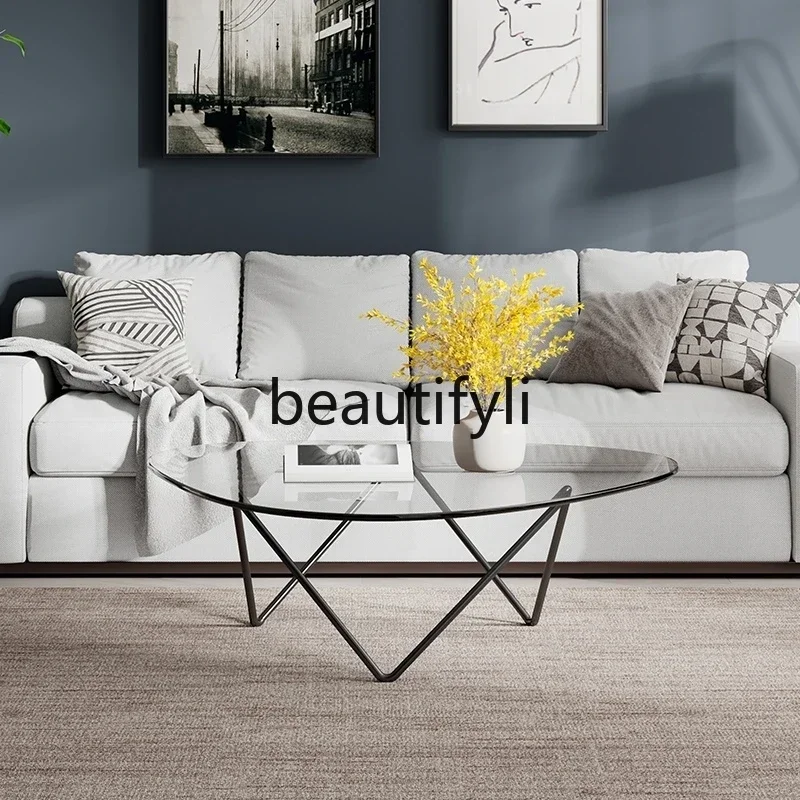 yj5 Nordic INS Tempered Glass Coffee Table Simple Modern Light Luxury Round High-End Feel Designer Side Table