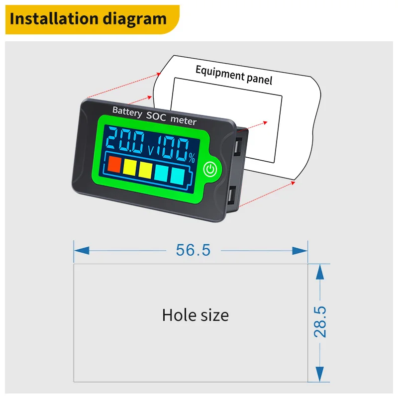 Waterproof Battery Capacity Indicator DC Voltmeter 8-100V Lead Acid Lithium Iron Battery Tester SOC Meter 12V 24V 48V 72V