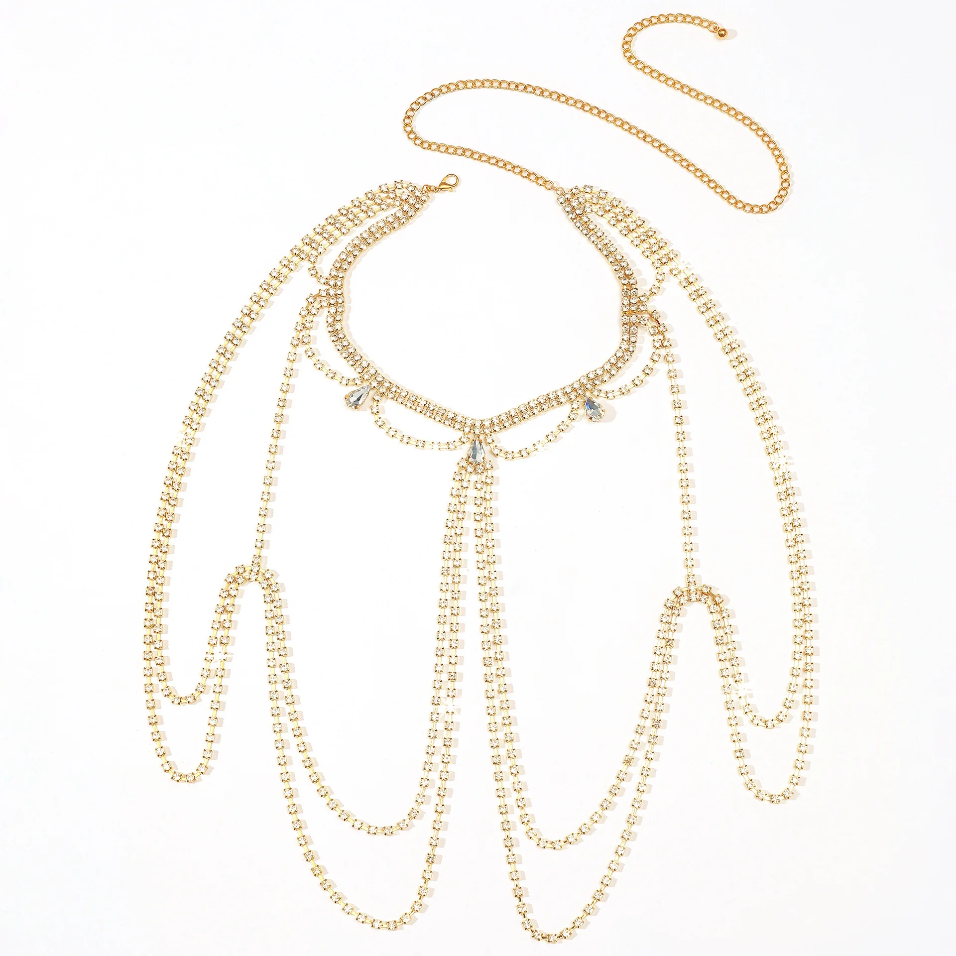 JitDoo Super Sparkling Crystal Drop Zircon Tassel Shoulder Chain for Women Sexy Jewelry Bride Wedding Party Body Decoration