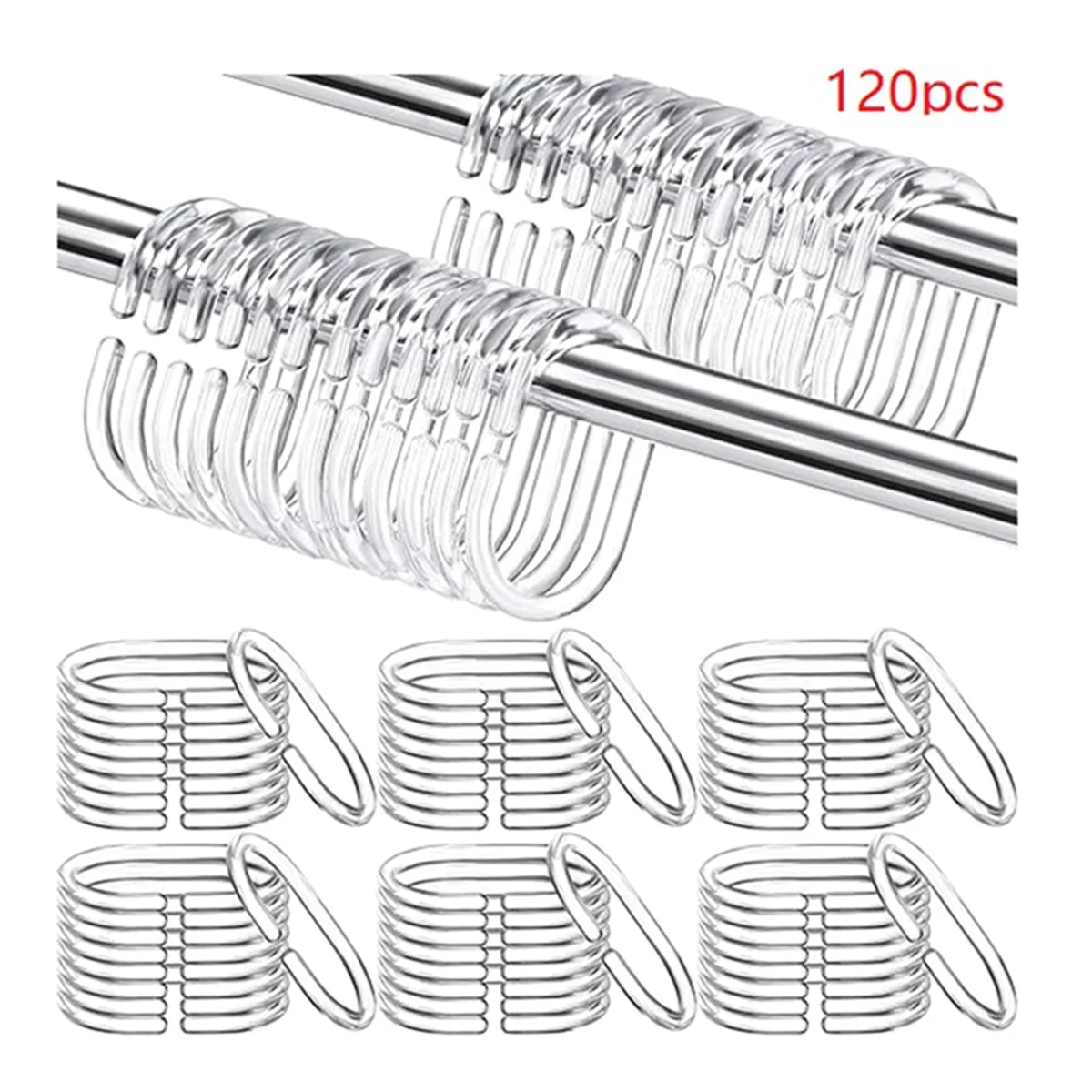 120 Pcs Transparent Plastic Shower Curtain Rings Hooks C Shaped Rings Hook Hanger for Bathroom Shower Drape Window