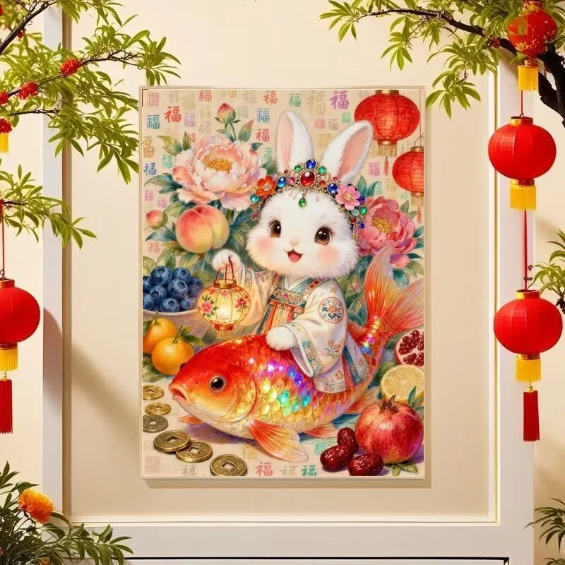 

9CT 11CT DIY Cross Stitch Kit Rabbit Embroidery Chinese Style Printed Set with Thread Needlework for Home Crafts