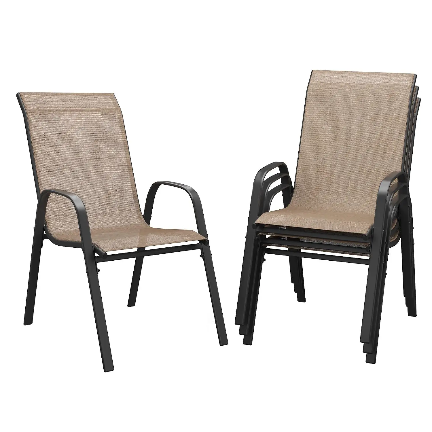 Stackable Patio Dining Chairs 4-Pack, Breathable Mesh High Back & All-Weather Metal Frame for Garden Backyard Deck, Customized