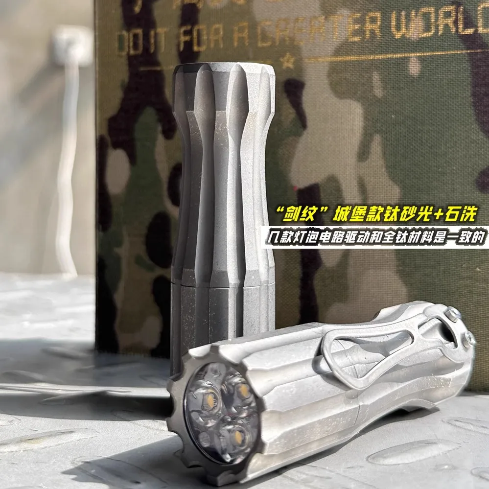 1 Piece Portable Pocket Titanium Alloy TC4 Three Eye Torch Flashlight 18350 Strong Light( without battery)