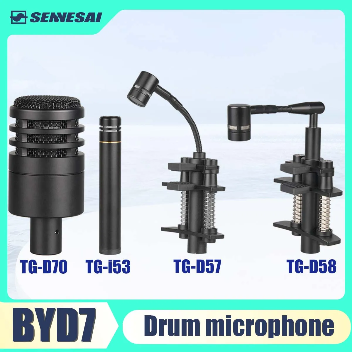 High Quality！BYD7 TG-I53 D70 D57 D58/Tom Snare Drum Microphone (Metal) Cardioid Mic For Drum Instrument Music Pick Up