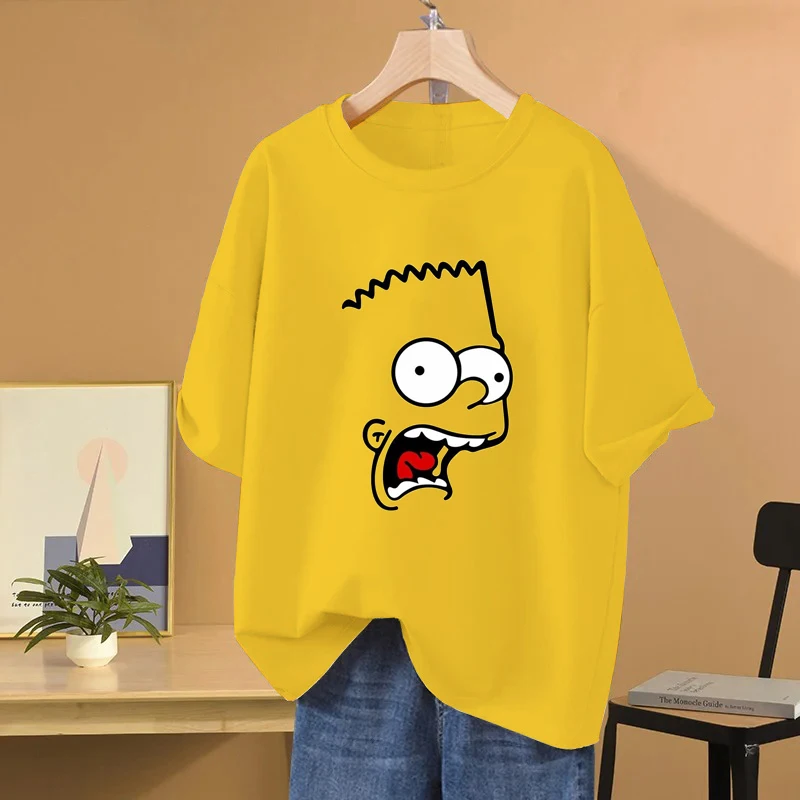 Camiseta de Verão para Mulheres com Estampa dos Simpsons, Manga Curta, 100% Algodão, Camisetas Masculinas, Roupas de Casal da Moda