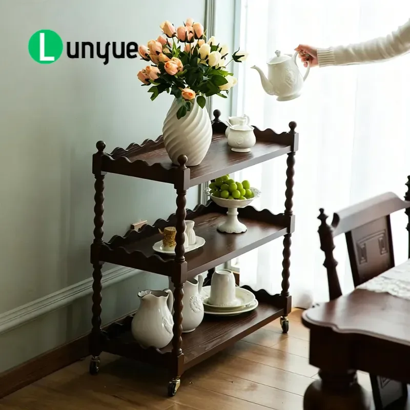 Retro Medieval Style Floor to Ceiling Storage Rack Removable Multi Layer Wine Rack Living Room Sofa Side Table Space Saving