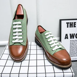 Spring Oxford Shoes Men's Colored High Quality Casual Shoes Lace Up Canvas Business Low Heels British Brand Adult Wedding Shoes