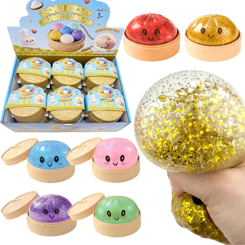 Caixa Misteriosa Glitter Dumpling: Bolas Antiestresse Aleatórias em 6 Cores, Brinquedo Sensorial Estético para Mesa, Presente Criativo para Escritório