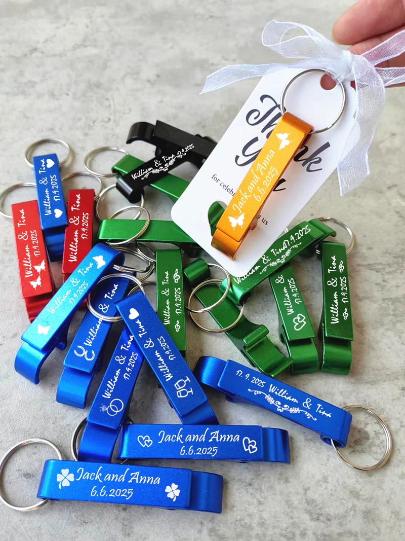 50*Personalized Engraved Bottle Opener Key Chain Wedding Favors Baptism Party Brewery,Hotel, Restaurant Logo Private Customized