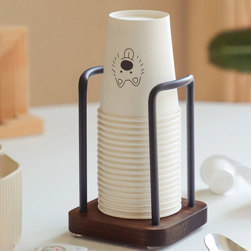 Wood Coffee Station Organizer Paper Cup Holder Coffee Condiment Tea Bags Storage Rack for Home Kitchen Office