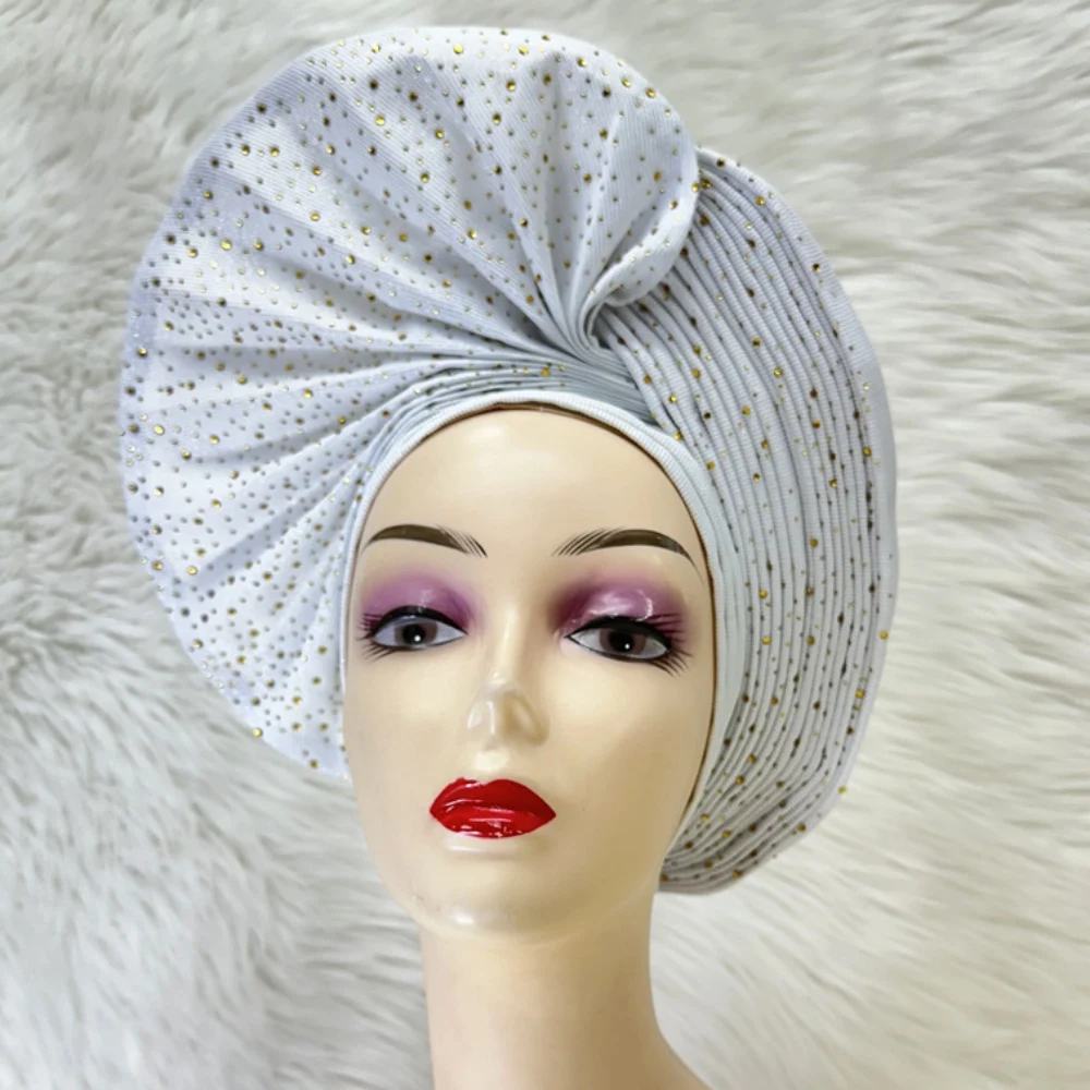 African Thick Luxury Sego Headtie Aso Oke Embroidered Arab Wrap White Stones Turban Headwear Headgear Hair Accessories ES065