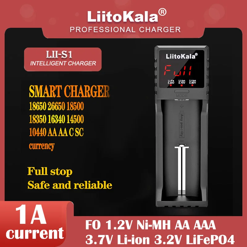 Liitokala Lii-S1 LCD 18650 18350 18500 16340 21700 20700 14500 26650 1.2 V 3.7V 4.2V AA AAA NiMH شاحن بطارية ليثيوم