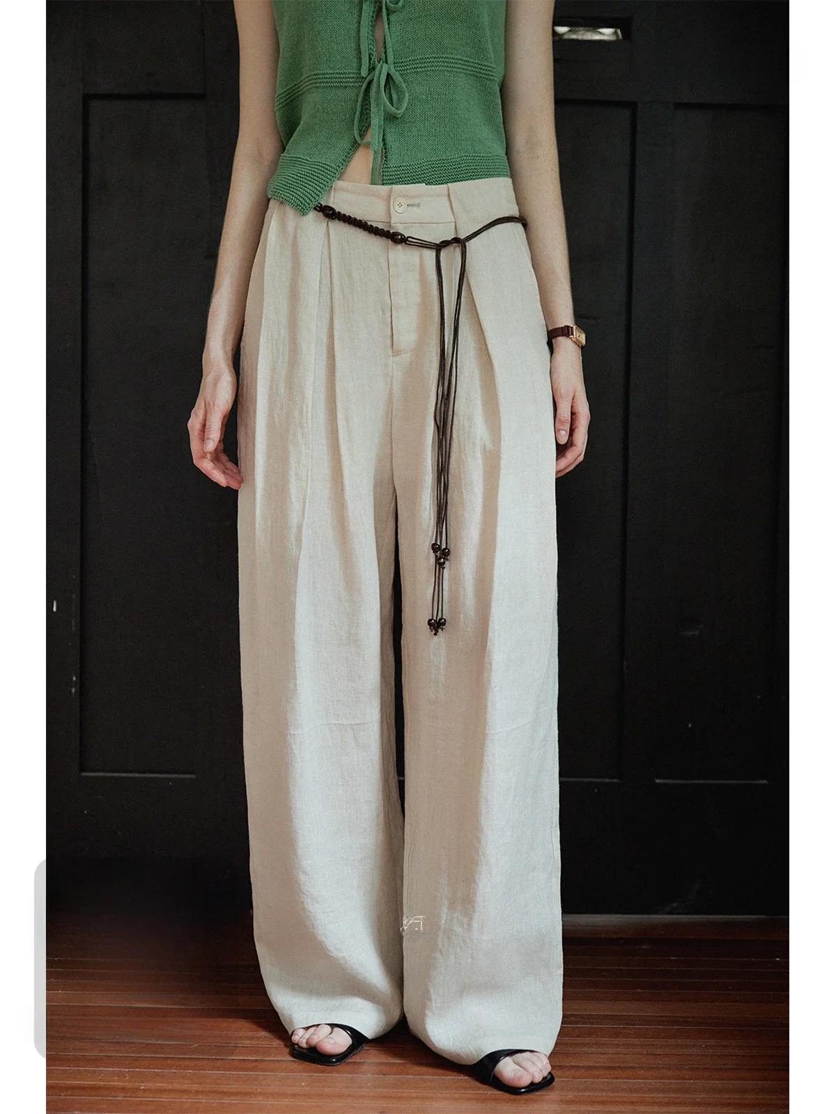 

Элитные широкие брюки из чистого льна для женщин: повседневные, свободные, в художественном стиле, для работы и отдыха, летняя коллекция